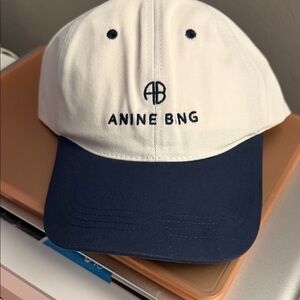 Anine Bing white and Navy Logo Cap